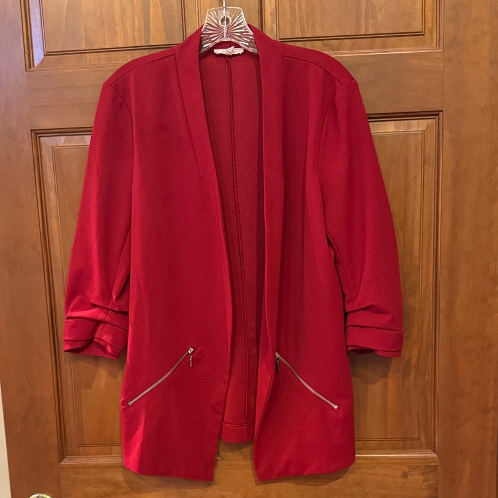 Maurices Red Blazer with Zipper Pockets